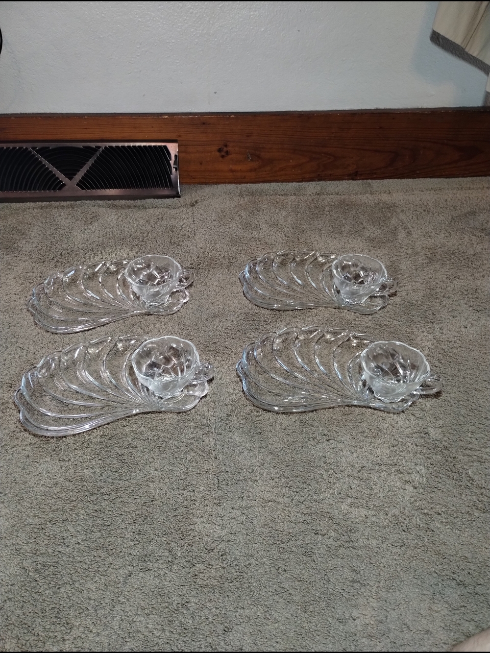 Vintage 40s Hazel Atlas Glass 8 Piece Luncheon Set Seashell Pattern